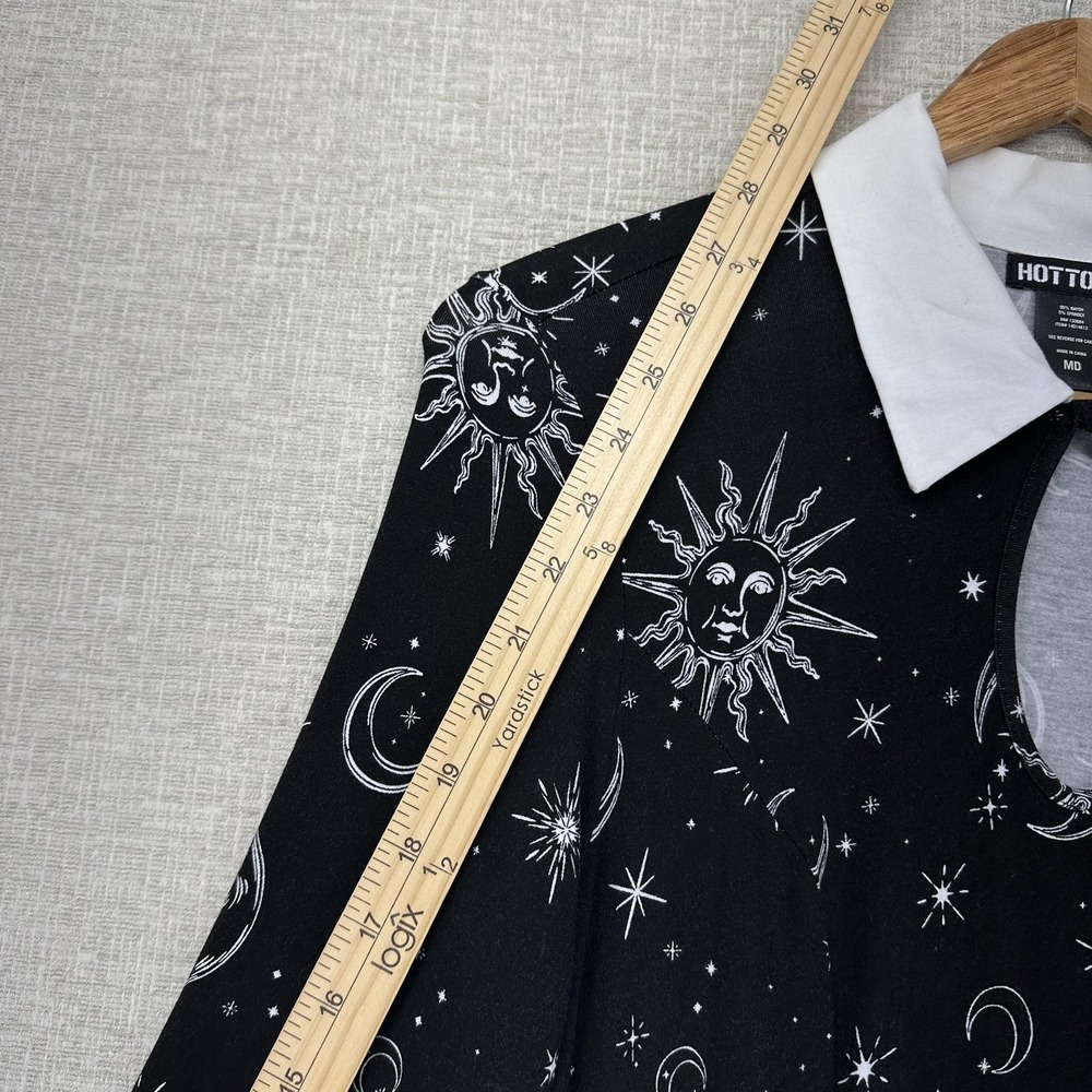 Hot Topic Dress Womens Size M Black Celestial Sun Moon‎ Collar Fit Flare Mini - Picture 11 of 12